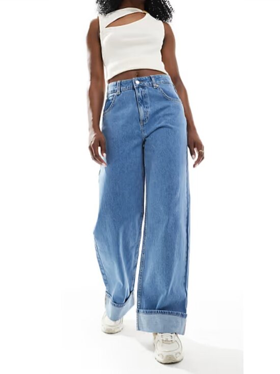 ASOS Denim - ASOS DESIGN l Loose Jean with Deep Turn Up Cuff, Clean Mid Blue, size 16